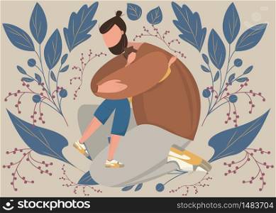 Fatherhood portrait lovely happy man with his son. Father holding hugging his child portrait. Flat modern pastel tones illustration design. Family, love, tenderness concept. Floral background