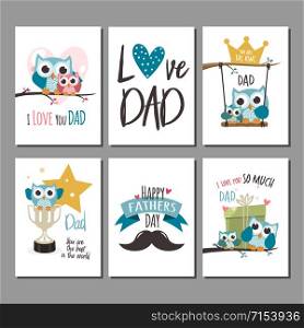 Fathers day greeting cards set. Vector illustration
