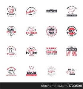 Fathers Day Lettering 16 Black and Pink Calligraphic Emblems. Badges Set. Isolated on Dark Blue. Happy Fathers Day. Best Dad. Love You Dad Inscription. Vector Design Elements For Greeting Card and Other Print Templates Editable Vector Design Elements