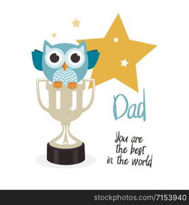 Fathers day owls in love in a swing. You are the king. Vector illustration