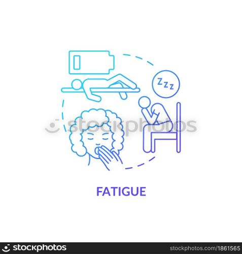 Fatigue blue gradient concept icon. Fluid and electrolytes loss can cause fatigue. Low energy and weakness. Dehydration abstract idea thin line illustration. Vector isolated outline color drawing.. Fatigue blue gradient concept icon