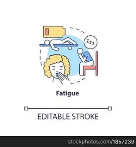 Fatigue concept icon. Fluid and electrolytes loss can cause fatigue. Low energy and weakness. Dehydration abstract idea thin line illustration. Vector isolated outline color drawing. Editable stroke. Fatigue concept icon