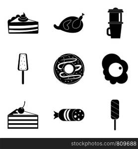 Fatty food icons set. Simple set of 9 fatty food vector icons for web isolated on white background. Fatty food icons set, simple style