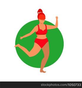 Fatty Woman in Red Swim Wear Running Jogging Isolated. Bodypositive Weight Loss Concept, Girl Exercising in Gym Training Workout Healthy Lifestyle. Sportswoman Cartoon Flat Illustration, Icon. Fatty Woman in Red Swim Wear Running Jogging.