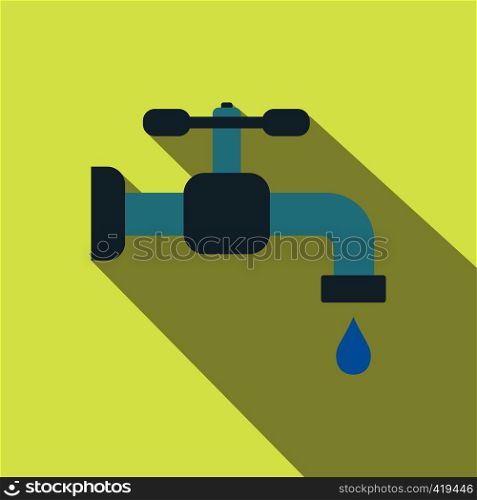 Faucet flat icon with shadow on a yellow background. Faucet flat icon with shadow