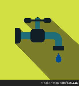 Faucet flat icon with shadow on a yellow background. Faucet flat icon with shadow