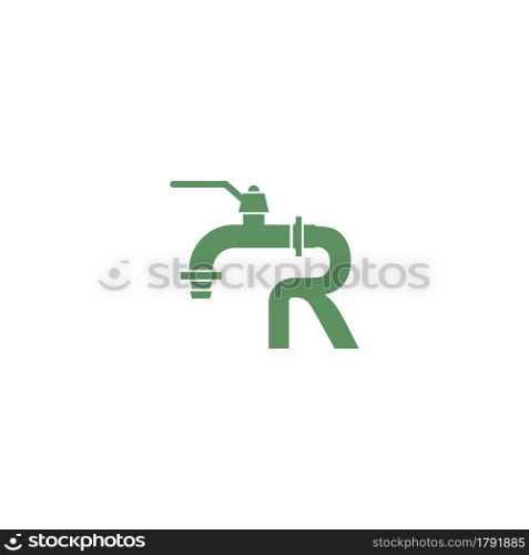 Faucet icon with letter R logo design vector template