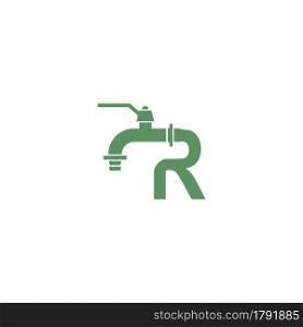 Faucet icon with letter R logo design vector template