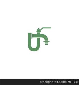 Faucet icon with letter U logo design vector template