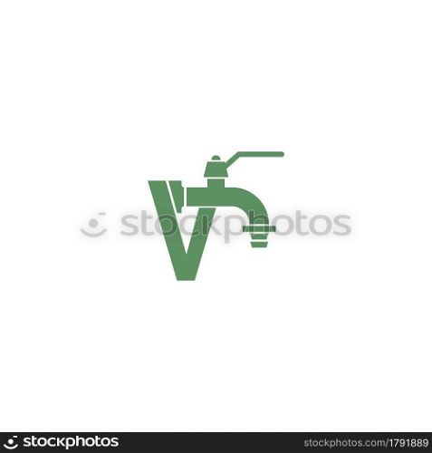 Faucet icon with letter V logo design vector template
