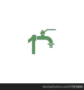 Faucet icon with number 1 logo design vector template