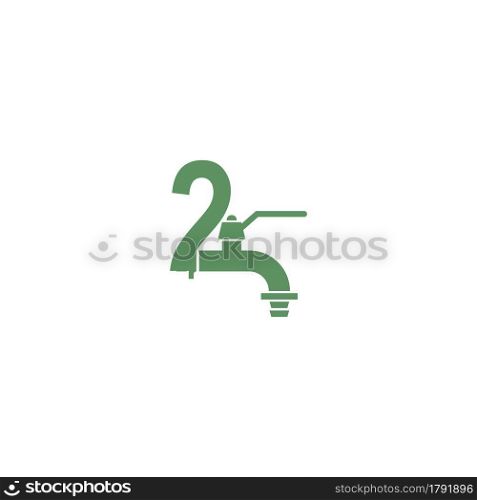 Faucet icon with number 2 logo design vector template