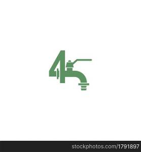 Faucet icon with number 4 logo design vector template
