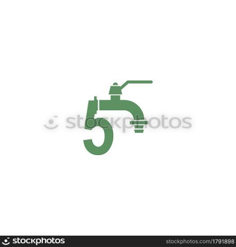 Faucet icon with number 5 logo design vector template