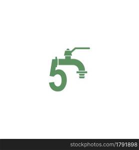 Faucet icon with number 5 logo design vector template