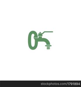 Faucet icon with number zero logo design vector template