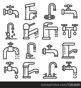 Faucet icons set. Outline set of faucet vector icons for web design isolated on white background. Faucet icons set, outline style