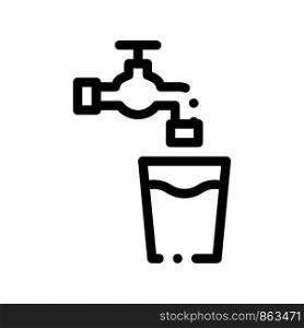 Faucet With Water Glass Vector Sign Thin Line Icon. Water Glass With Crane Tap Linear Pictogram. Recycling Environmental Ecosystem Plumbing Industry Monochrome Contour Illustration. Faucet With Water Glass Vector Sign Thin Line Icon
