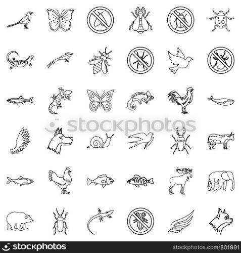 Fauna icons set. Outline style of 36 fauna vector icons for web isolated on white background. Fauna icons set, outline style