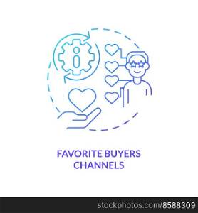 Favorite buyers channels blue gradient concept icon. Connection ways. Sales prospecting technique abstract idea thin line illustration. Isolated outline drawing. Myriad Pro-Bold font used. Favorite buyers channels blue gradient concept icon