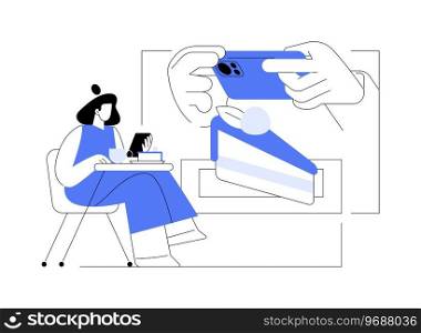 Favorite dessert isolated cartoon vector illustrations. Beautiful girl takes food photos in cafe, eating out dessert in restaurant, mobile photography, hanging out in coffee shop vector cartoon.. Favorite dessert isolated cartoon vector illustrations.