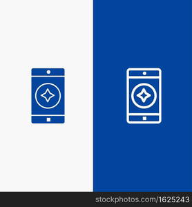 Favorite Mobile, Mobile, Mobile Application Line and Glyph Solid icon Blue banner Line and Glyph Solid icon Blue banner