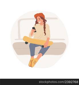 Favorite shoes abstract concept vector illustration. Teen sitting in old ragged sneakers, worn out shoes, girl wearing favorite footwear, teenage lifestyle, urban hipster style abstract metaphor.. Favorite shoes abstract concept vector illustration.