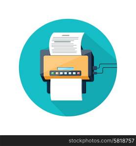 Fax icon with paper page in flat design long shadow style. Icon web and mobile applications of office work