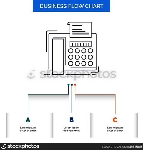 fax, message, telephone, telefax, communication Business Flow Chart Design with 3 Steps. Line Icon For Presentation Background Template Place for text. Vector EPS10 Abstract Template background