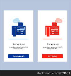 Fax, Phone, Typewriter, Fax Machine Blue and Red Download and Buy Now web Widget Card Template