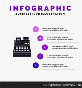 Fax, Print, Printer, Shopping Infographics Presentation Template. 5 Steps Presentation