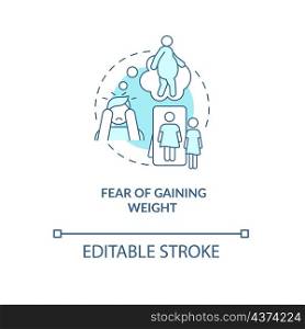 Fear of gaining weight turquoise concept icon. Fat phobia. Obesophobia abstract idea thin line illustration. Isolated outline drawing. Editable stroke. Roboto-Medium, Myriad Pro-Bold fonts used. Fear of gaining weight turquoise concept icon