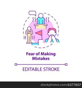 Fear of making mistakes concept icon. Feeling unsure to work abstract idea thin line illustration. Isolated outline drawing. Editable stroke. Roboto-Medium, Myriad Pro-Bold fonts used. Fear of making mistakes concept icon