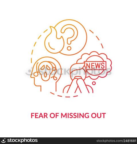 Fear of missing out red gradient concept icon. Following actual news. Downside of social media abstract idea thin line illustration. Isolated outline drawing. Myriad Pro-Bold font used. Fear of missing out red gradient concept icon