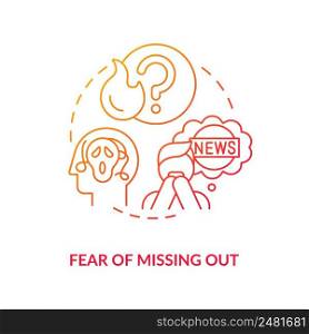 Fear of missing out red gradient concept icon. Following actual news. Downside of social media abstract idea thin line illustration. Isolated outline drawing. Myriad Pro-Bold font used. Fear of missing out red gradient concept icon