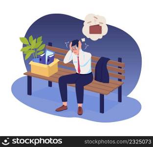 Fear of poverty 2D vector isolated illustration. Terror of unemployment flat character on cartoon background. Job loss. Panic attack colourful scene for mobile, website, presentation. Fear of poverty 2D vector isolated illustration