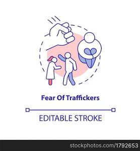 Fear of traffickers concept icon. Psychological vulnerability abstract idea thin line illustration. Traffickers emotional manipulation. Vector isolated outline color drawing. Editable stroke. Fear of traffickers concept icon