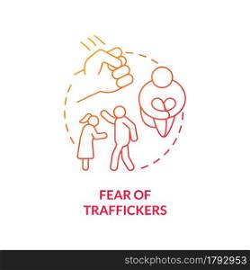Fear of traffickers red concept icon. Scared person abstract idea thin line illustration. Emotional vulnerability. Smugglers manipulation and intimidation. Vector isolated outline color drawing. Fear of traffickers red concept icon