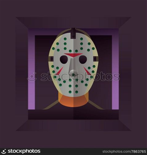 Fearful Halloween Character: Hockey Mask Man. Flat style.