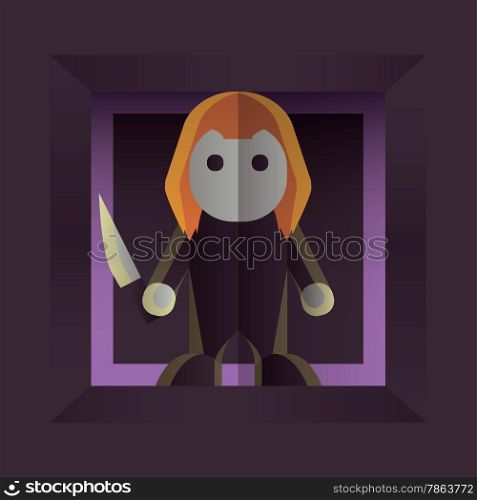 Fearful Halloween Character: Small Killer Doll. Flat style design.