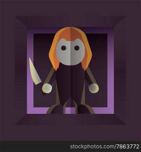 Fearful Halloween Character: Small Killer Doll. Flat style design.