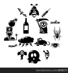 Fears phobias icons set. Simple illustration of 16 fears phobias vector icons for web. Fears phobias icons set, simple style