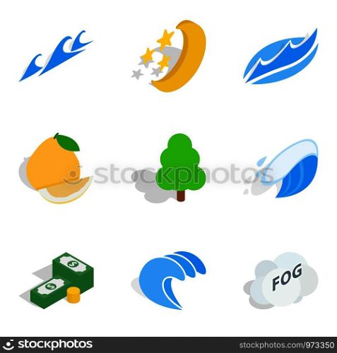 Feasible icons set. Isometric set of 9 feasible vector icons for web isolated on white background. Feasible icons set, isometric style