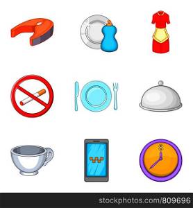 Feast icons set. Cartoon set of 9 feast vector icons for web isolated on white background. Feast icons set, cartoon style