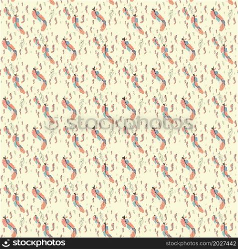 feather. Colorful cute seamless pattern with variety of feathers. Colorful cute seamless pattern with variety of feathers