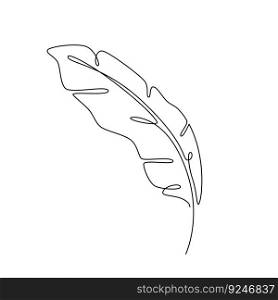 FEATHER LINE ART. Vector Feather Continuous Line Drawing. Vector for print poster, card, sticker tattoo tee with banana leaf. Feather One Line art Hand Drawn Illustration on White Background. FEATHER LEAF LINE ART. Vector Feather Continuous Line Drawing. Vector illustration with banana leaf