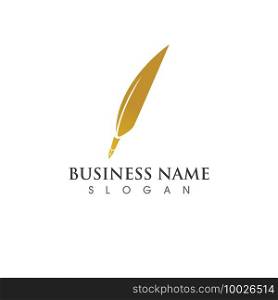 Feather pen gold logo and symbol vector
