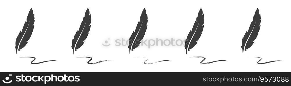 Feather pen icon set.  Writing feathers. Plumelet collection. Vector  illustration.