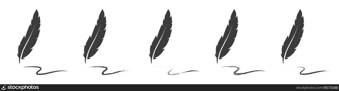 Feather pen icon set.  Writing feathers. Plumelet collection. Vector  illustration.