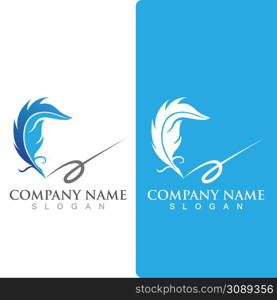 Feather pen Logo template Vector illustration